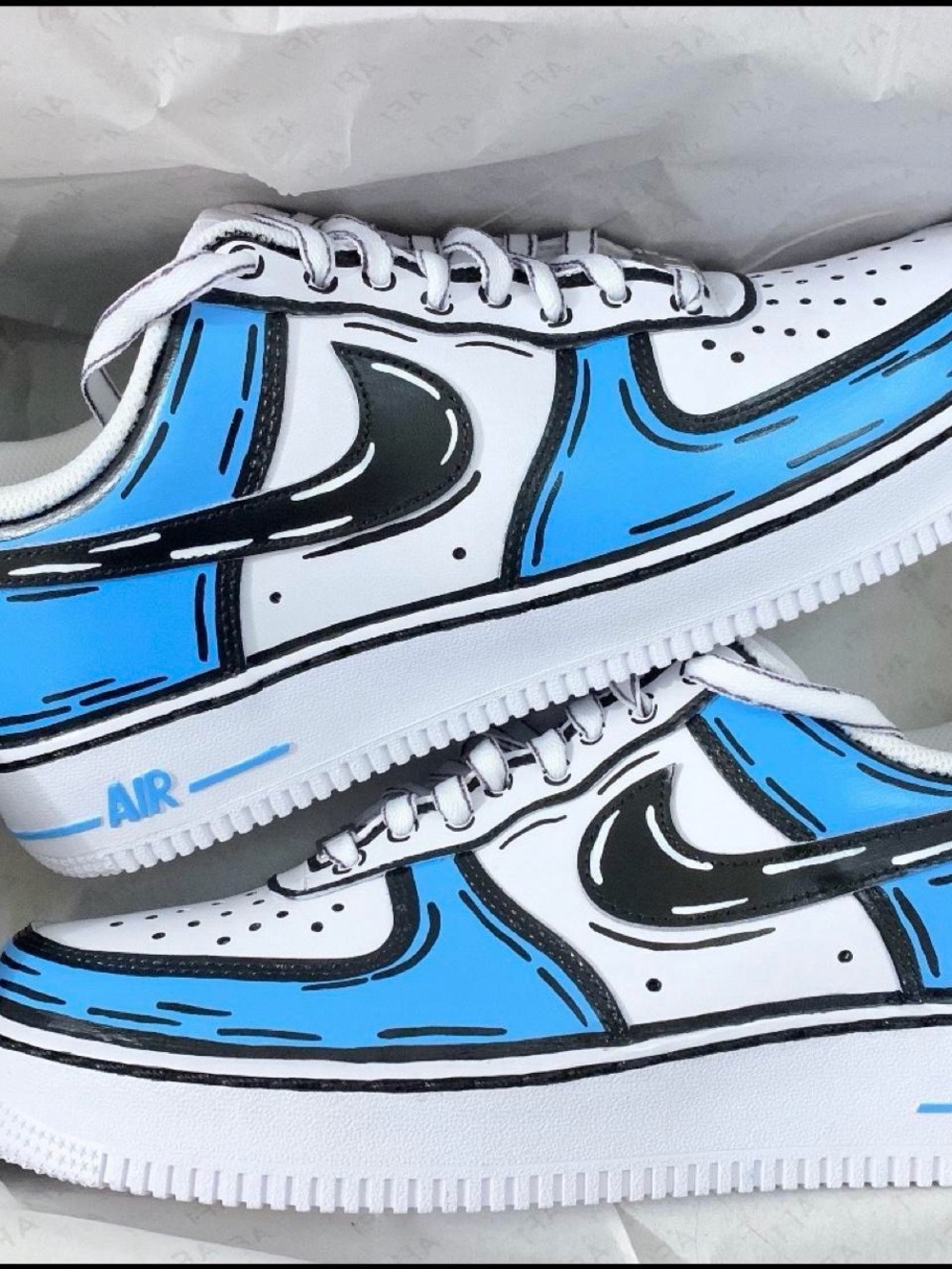 Nike Air Force 1 Custom Cartoon Sneakers Blue Black White 3.5 Youth / Women’s 5